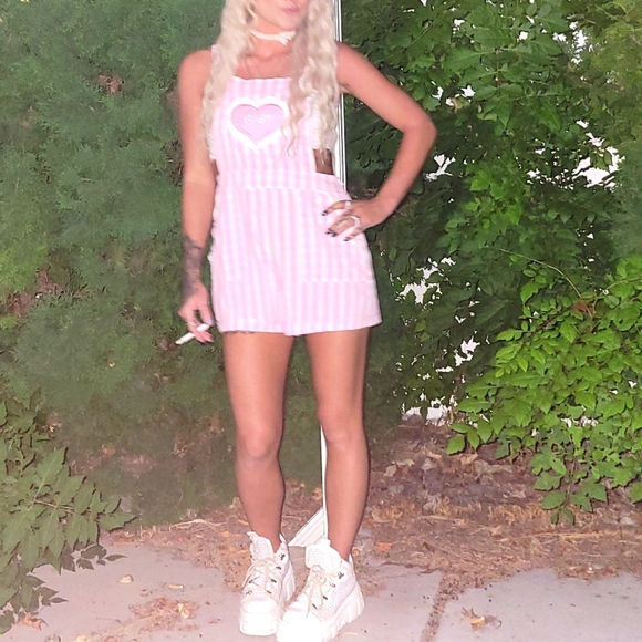 Handmade striped babydoll overalls - Picture 3 of 3